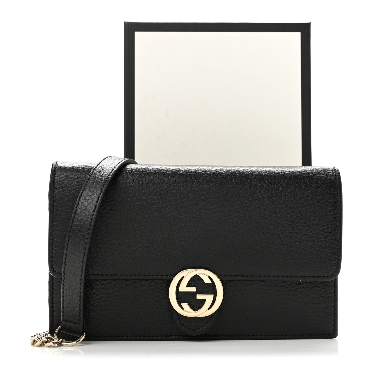 Dollar Calfskin Interlocking G Chain Wallet Black