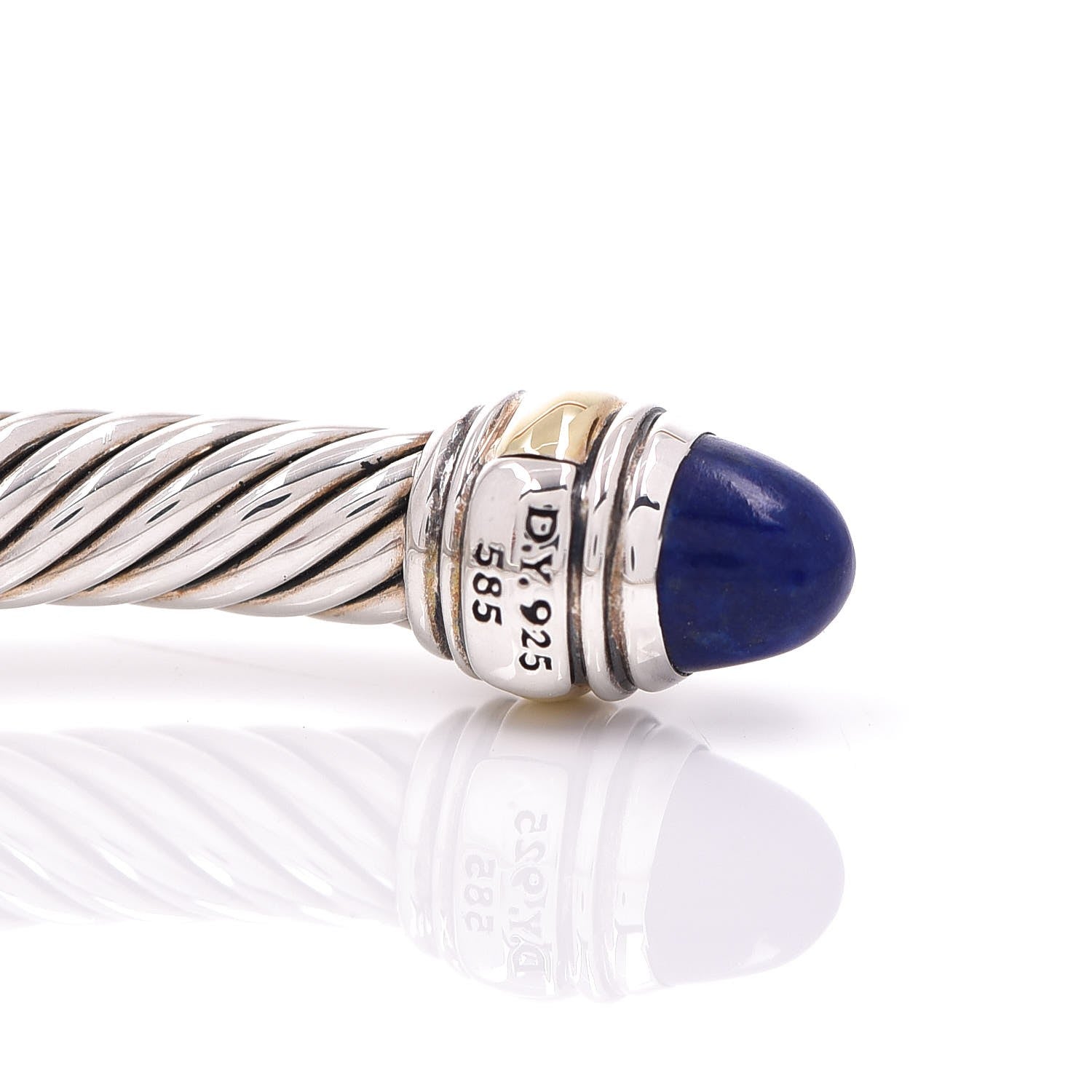 David Yurman Sterling Silver 14K Yellow Gold Lapis Lazuli 5mm Cable Classics Bracelet 5 of 5