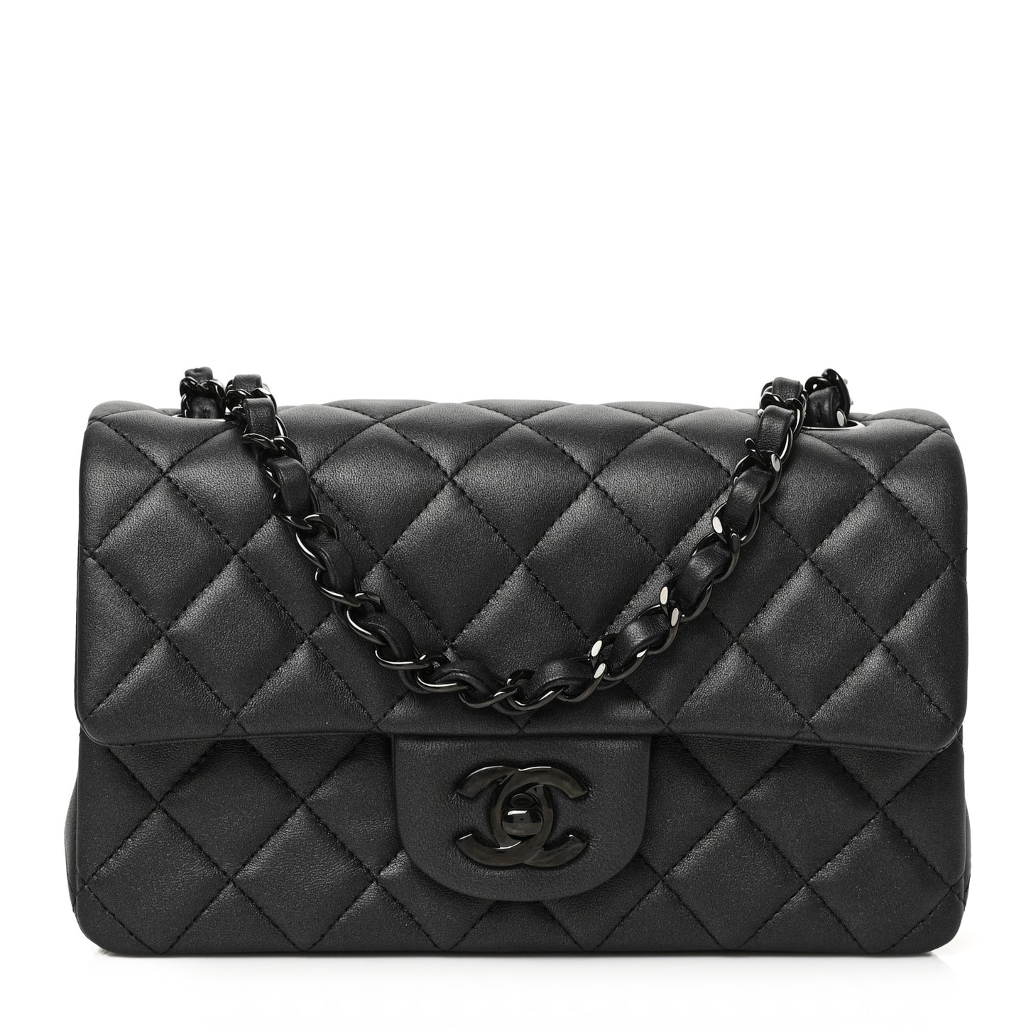 Pearly Lambskin Quilted Mini Rectangular Flap So Black
