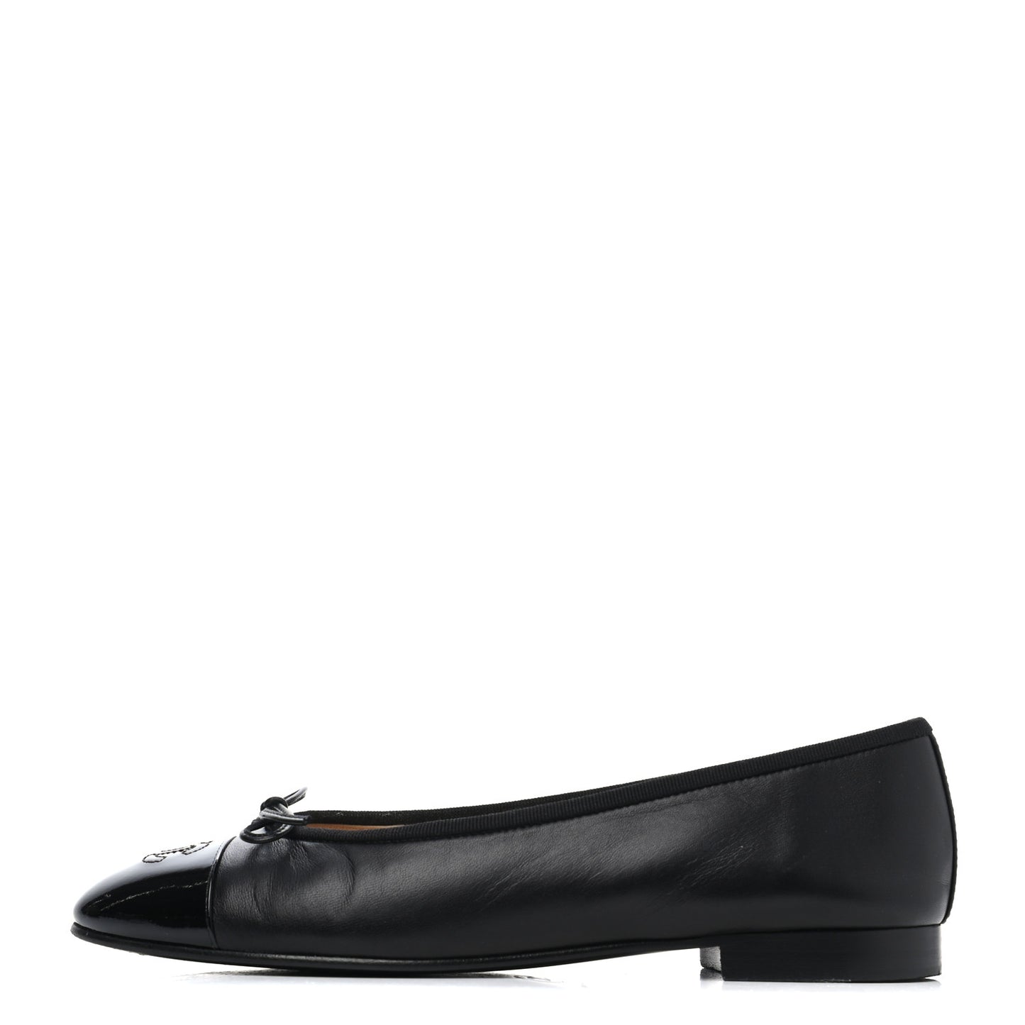Lambskin Patent Cap Toe Ballerina Flats 39 Black