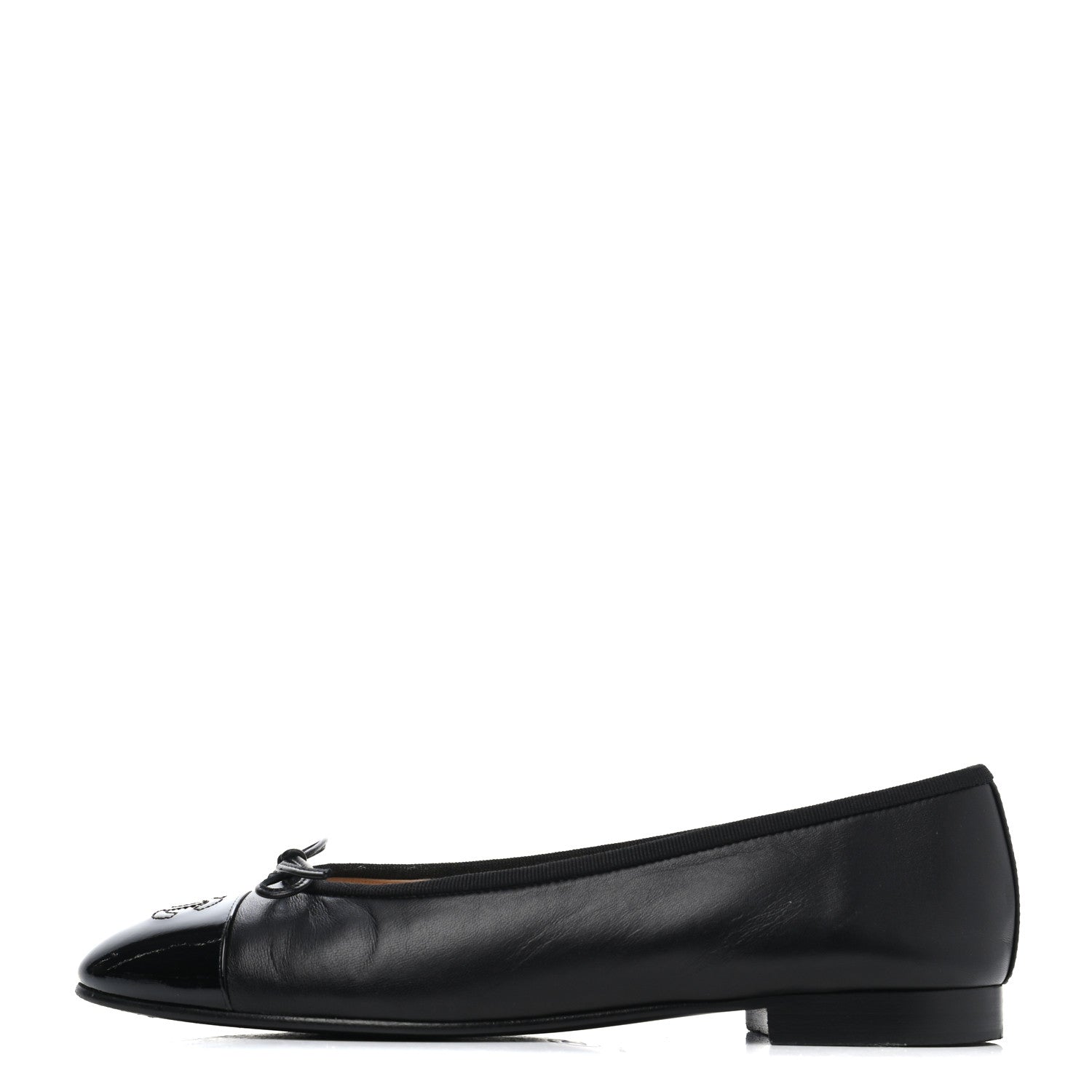 Chanel Lambskin Patent Cap Toe Ballerina Flats 39 Black 1 of 4