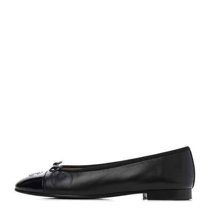 Chanel Lambskin Patent Cap Toe Ballerina Flats 39 Black 1 of 4
