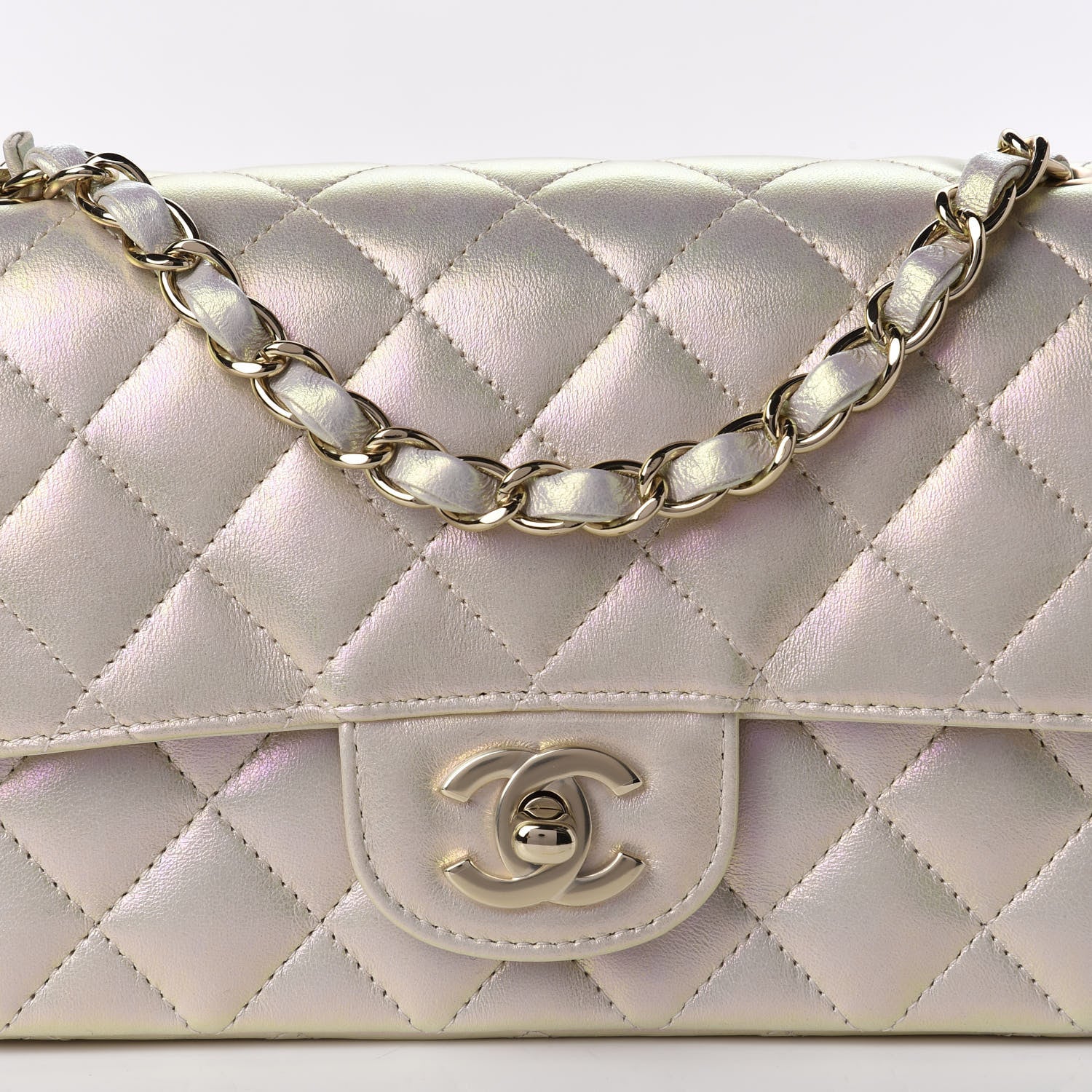Chanel Iridescent Lambskin Quilted Mini Rectangular Flap Ivory 10 of 11