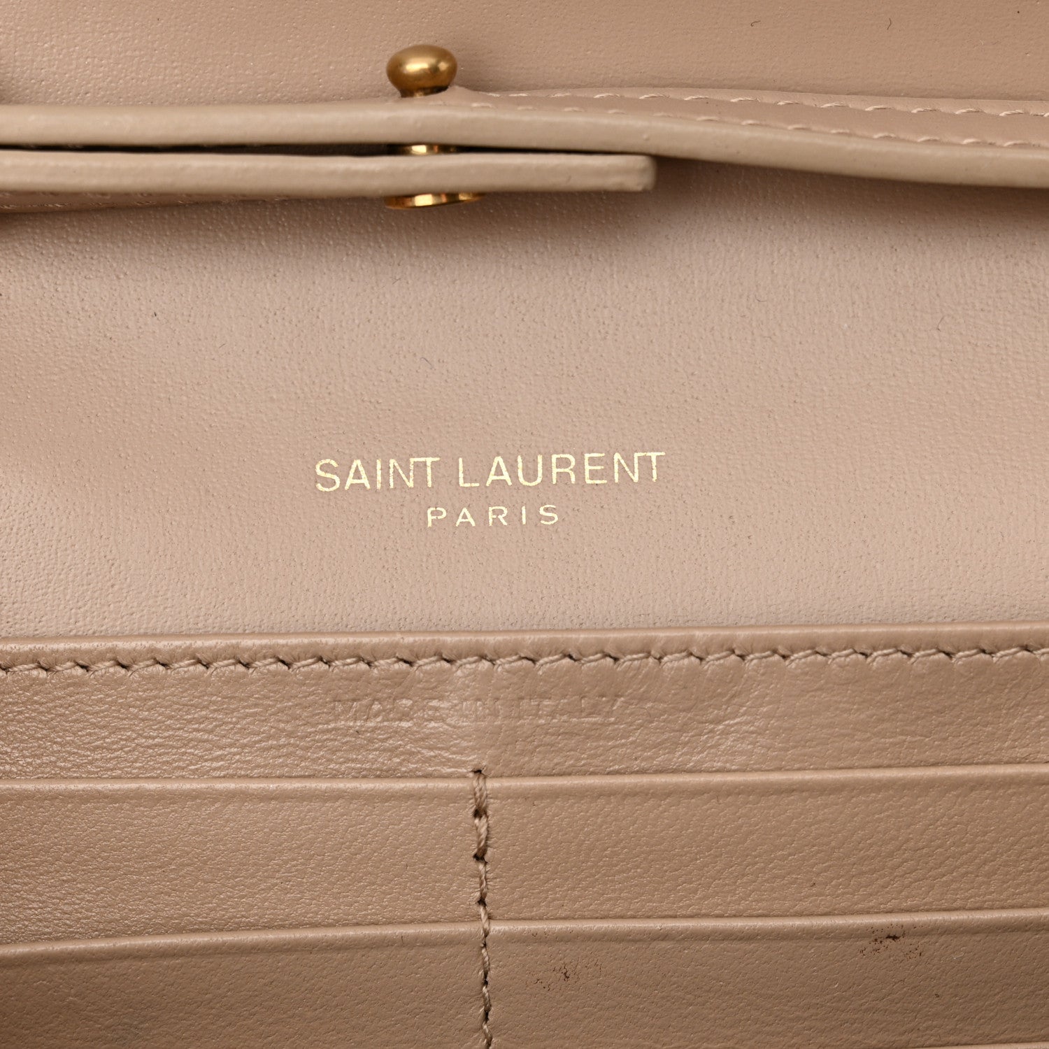 Saint Laurent Glossy Calfskin Monogram Chain Wallet Dark Beige 6 of 10