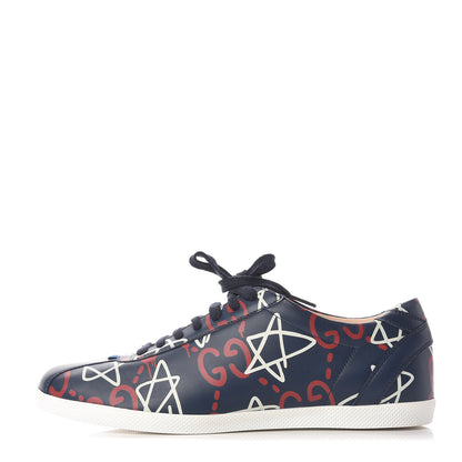 Gucci Calfskin GucciGhost Print Mens Low Top Sneakers 8.5 Blue Agata Hibiscus Red 1 of 9