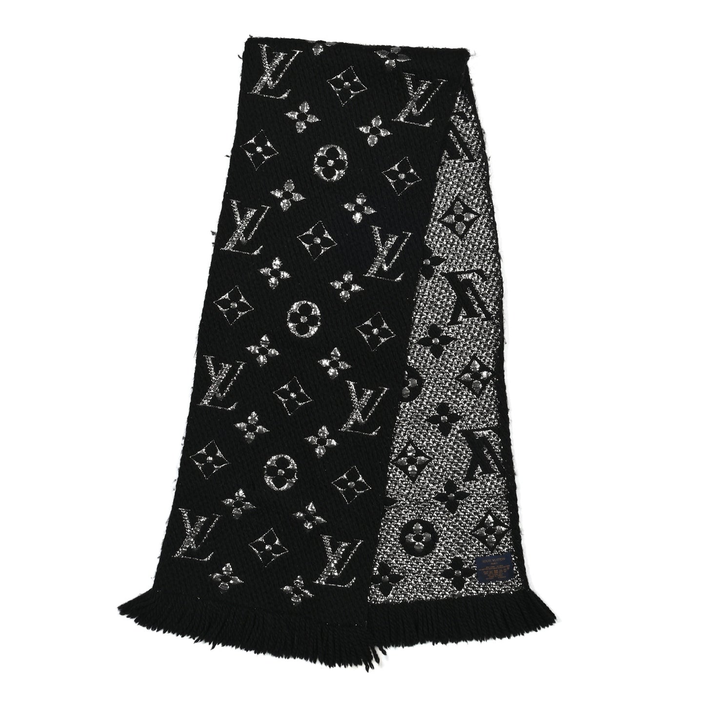 Wool Silk Logomania Shine Scarf Black