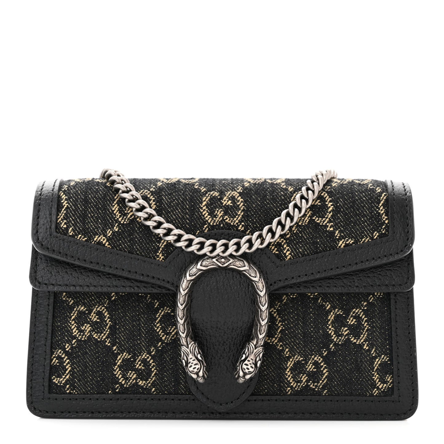 Jacquard Black Denim GG Monogram Super Mini Dionysus Shoulder Bag Black Ivory