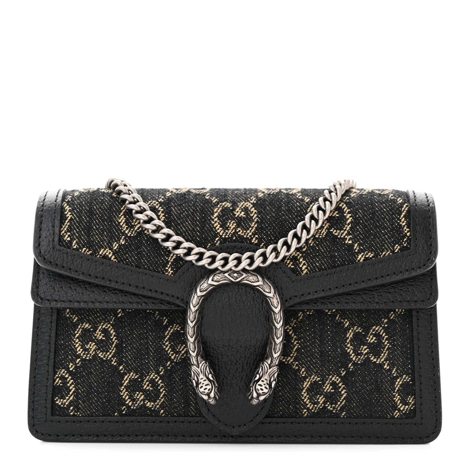 Gucci Jacquard Black Denim GG Monogram Super Mini Dionysus Shoulder Bag Black Ivory 1 of 9