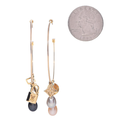 Louis Vuitton 18K Yellow Gold Pearl Monogram Hoop Earrings 2 of 4