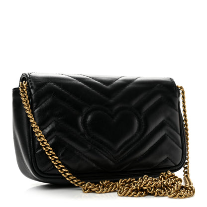 Gucci Calfskin Matelasse Super Mini GG Marmont Shoulder Bag Black 2 of 12