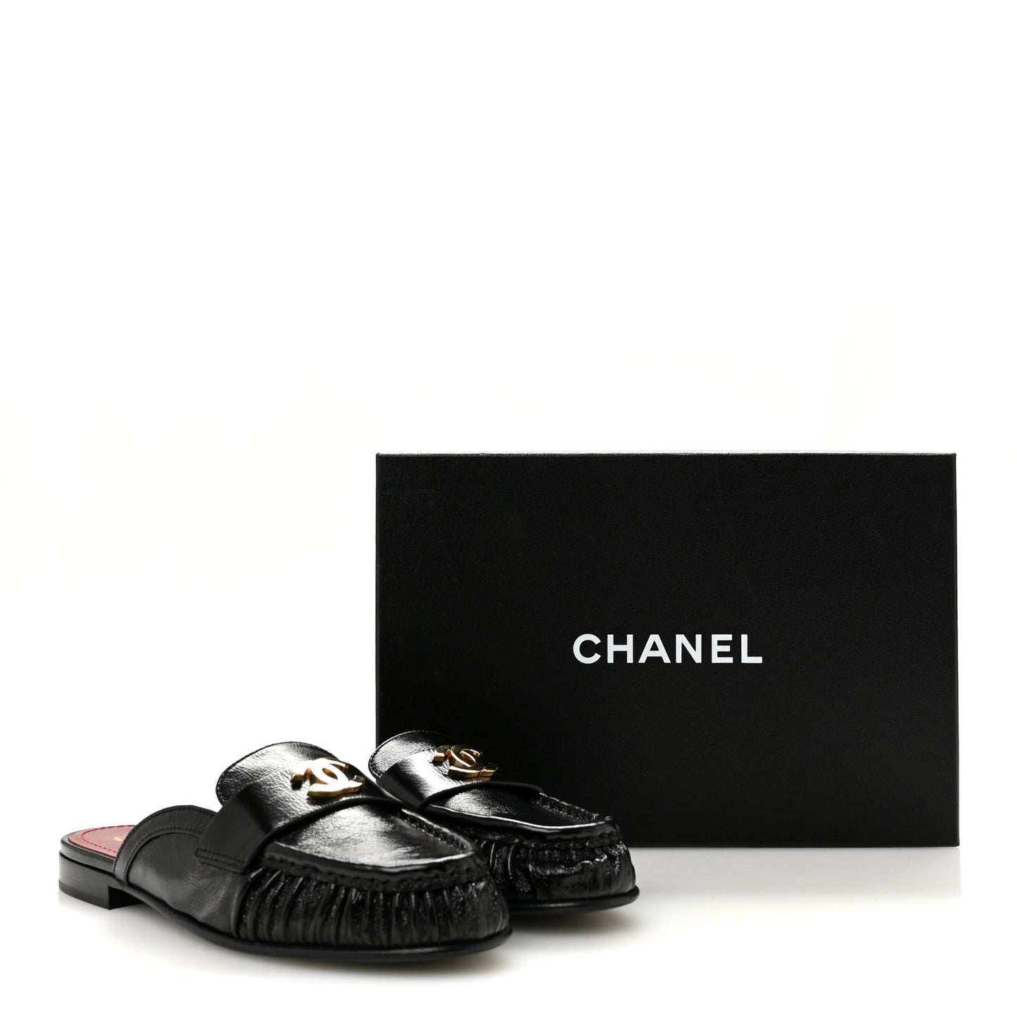 Shiny Crumpled Lambskin CC Mules 39 Black