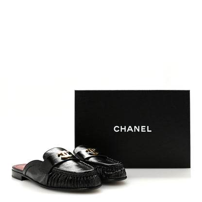Chanel Shiny Crumpled Lambskin CC Mules 39 Black 10 of 10