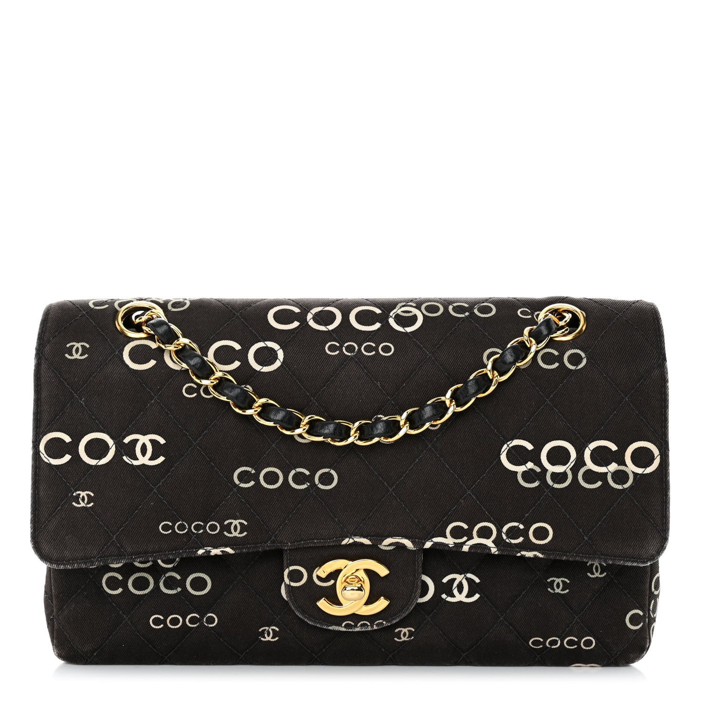 Canvas Coco Printed Quilted Medium Double Flap Black White