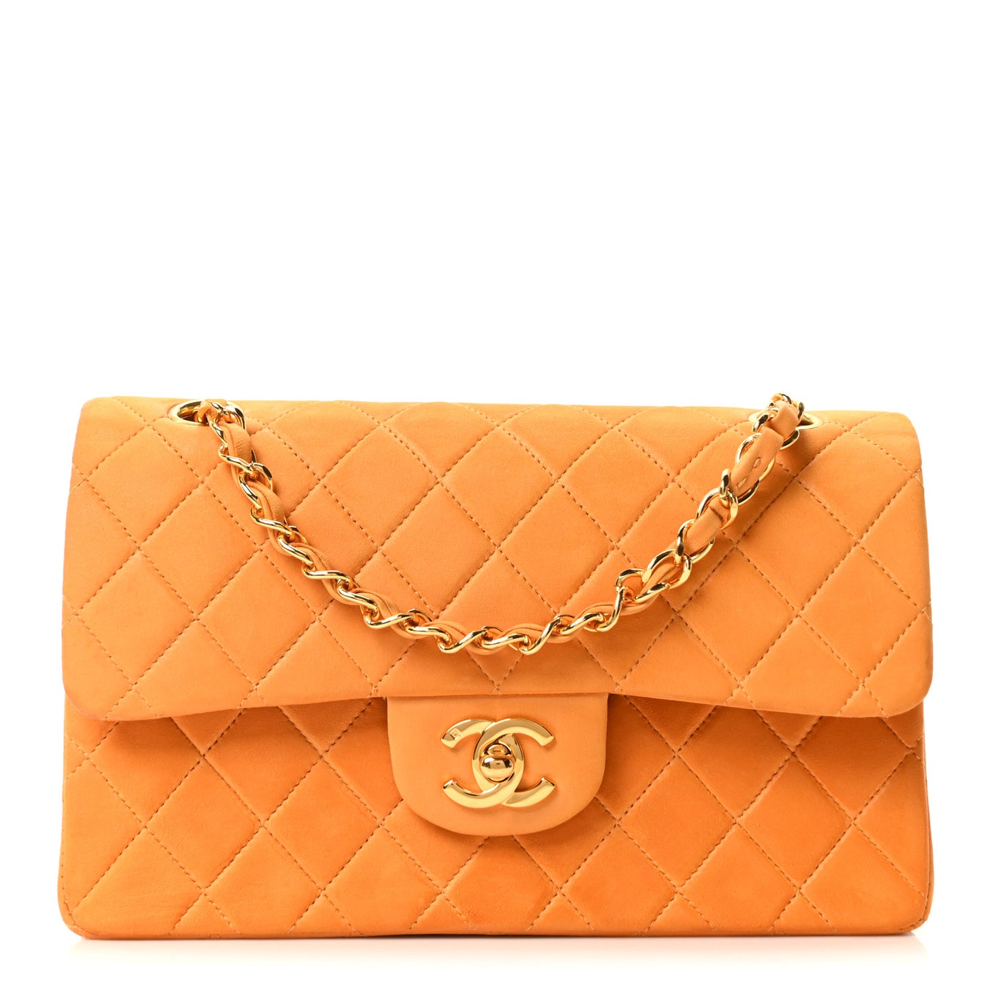 Lambskin Quilted Small Double Flap Yellow
