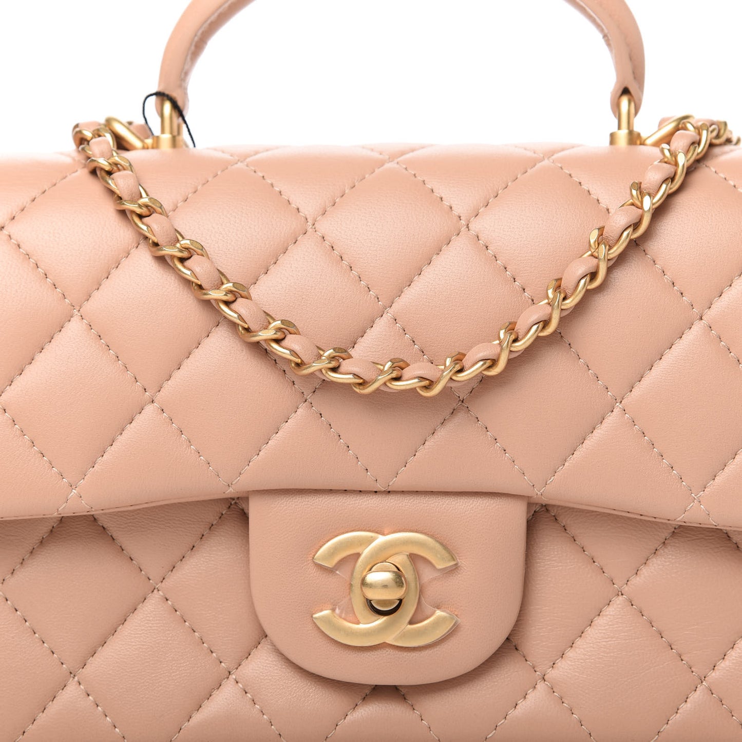 Lambskin Quilted Mini Top Handle Rectangular Flap Beige