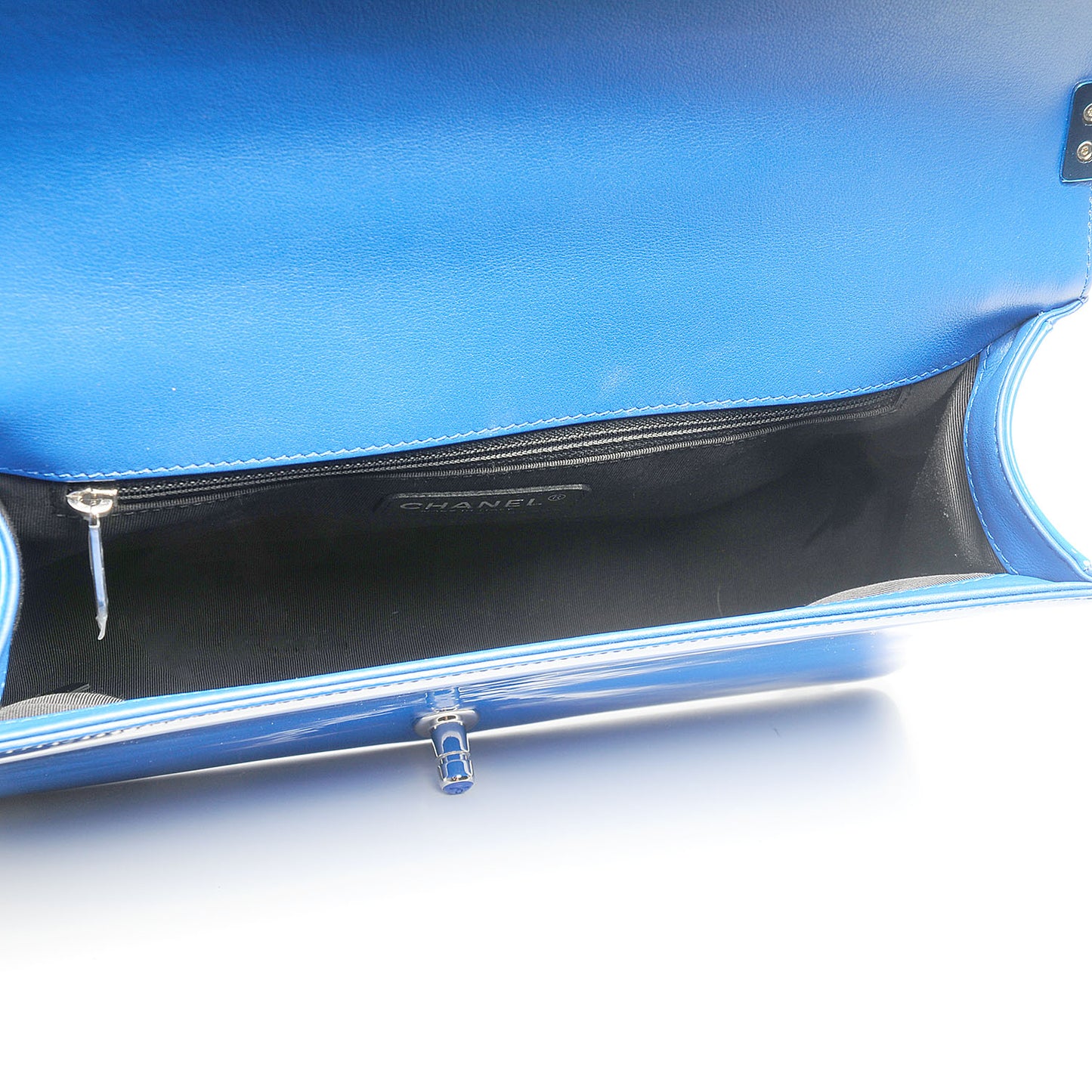 Patent Leather Large Boy Flap Plexiglass Bright Blue
