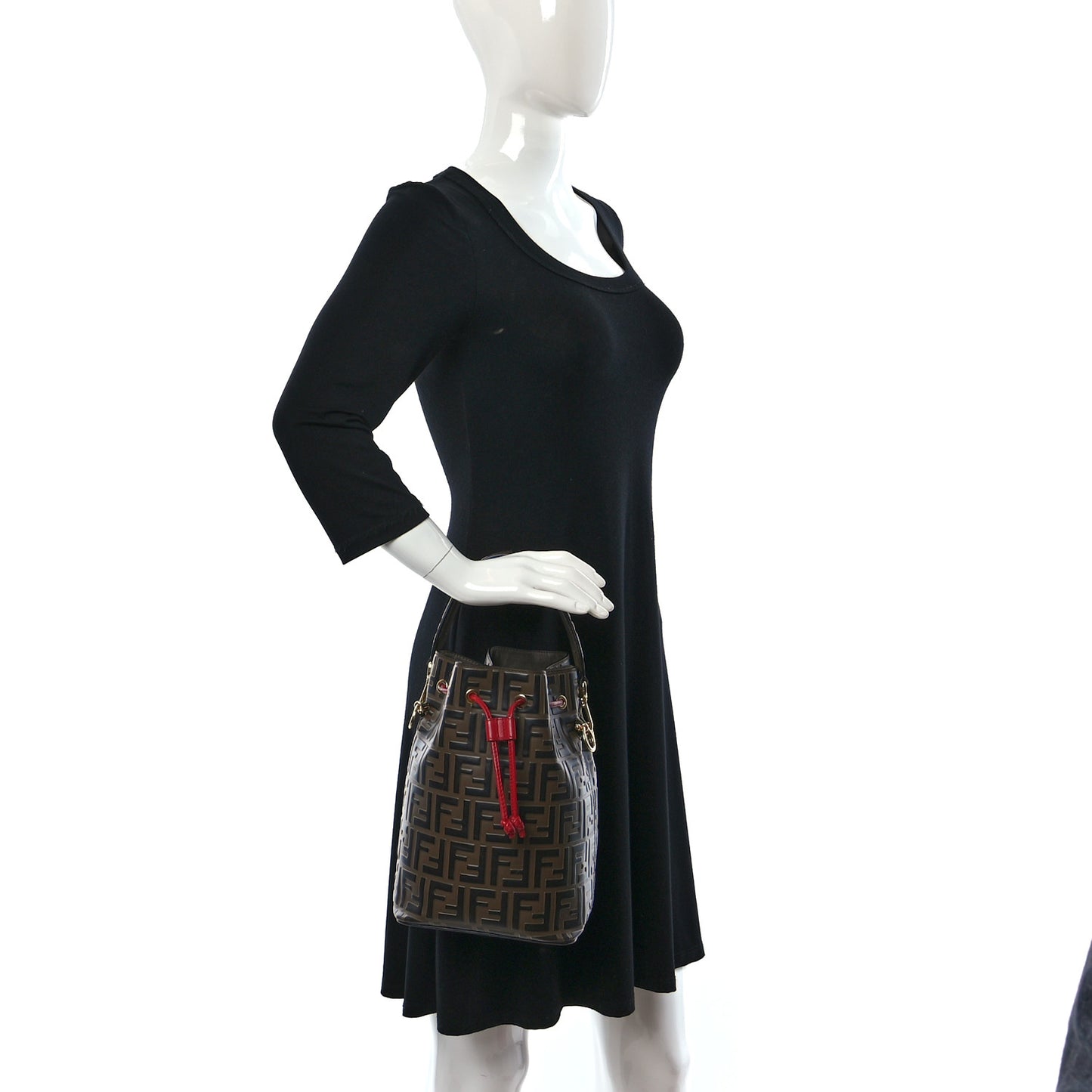 Vitello Grace F is Fendi Bi-Color FF 1974 Embossed Grande Mon Tresor Bucket Bag Maya Black Fragola