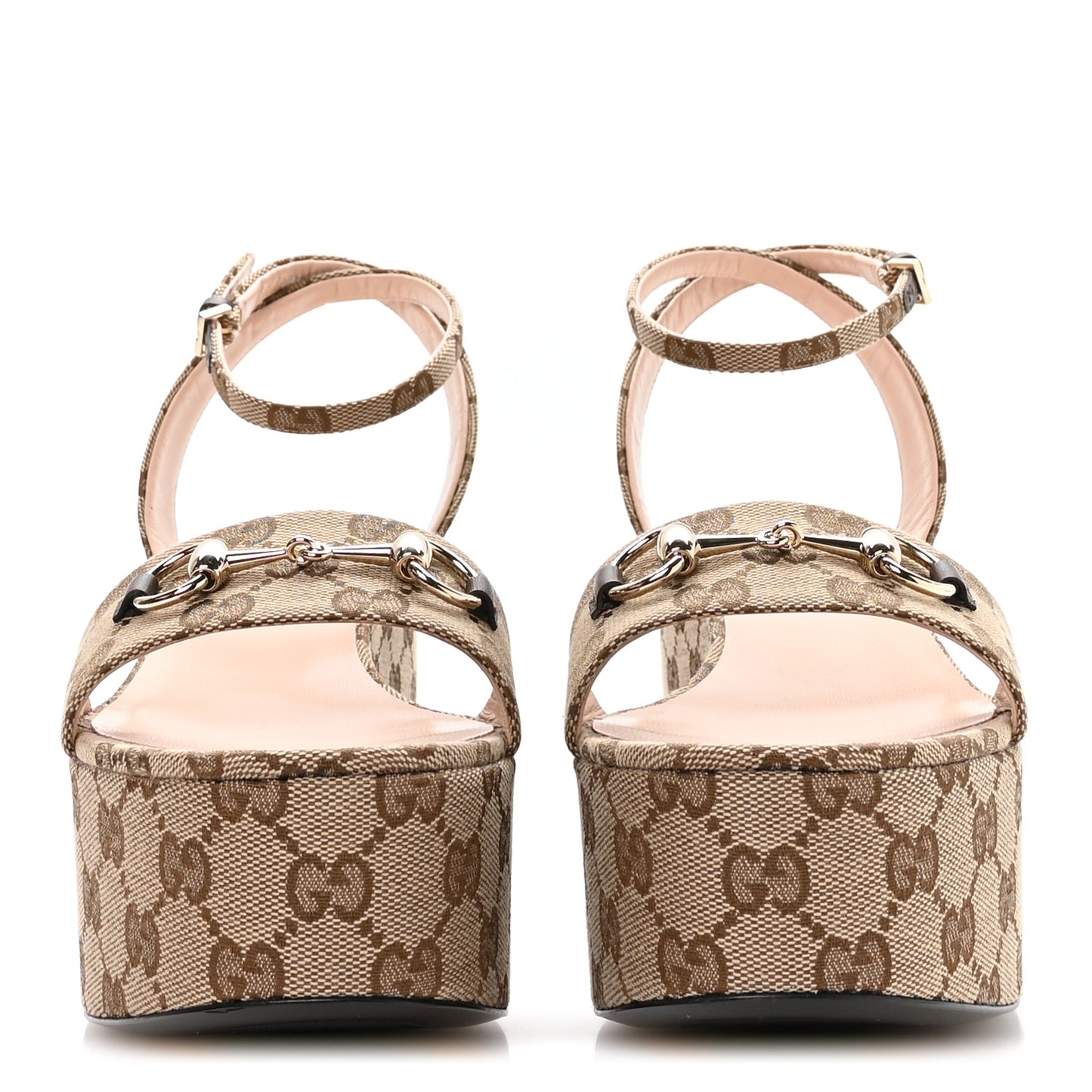 Monogram Nappa Chalotte Horsebit Ankle Strap 75mm Flatform Sandals 41 Beige Ebony