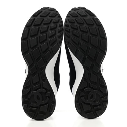 Chanel Fabric Suede Kidskin CC Sneakers 37.5 Dark Navy White 7 of 10