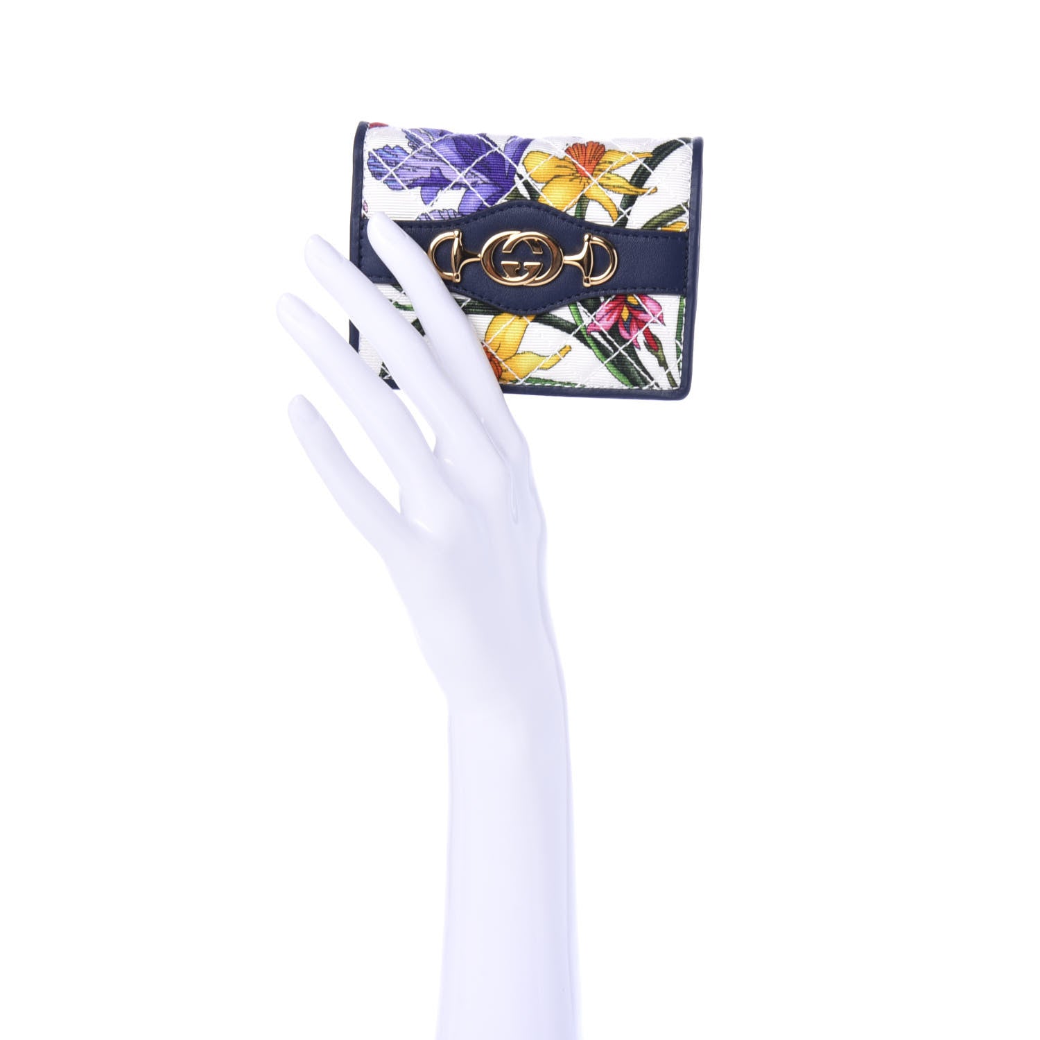 Gucci Canvas Flora Floral Trapuntata Zumi Card Case Wallet Great White Multicolor Blue Agata 2 of 7