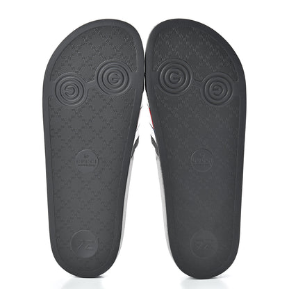 Gucci Rubber Web Mens Pool Slide Sandals 9 Black Mystic White Hibiscus Red Marine 5 of 7
