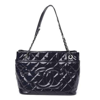 Chanel Patent Quilted Timeless CC Soft Tote Navy 1 of 11