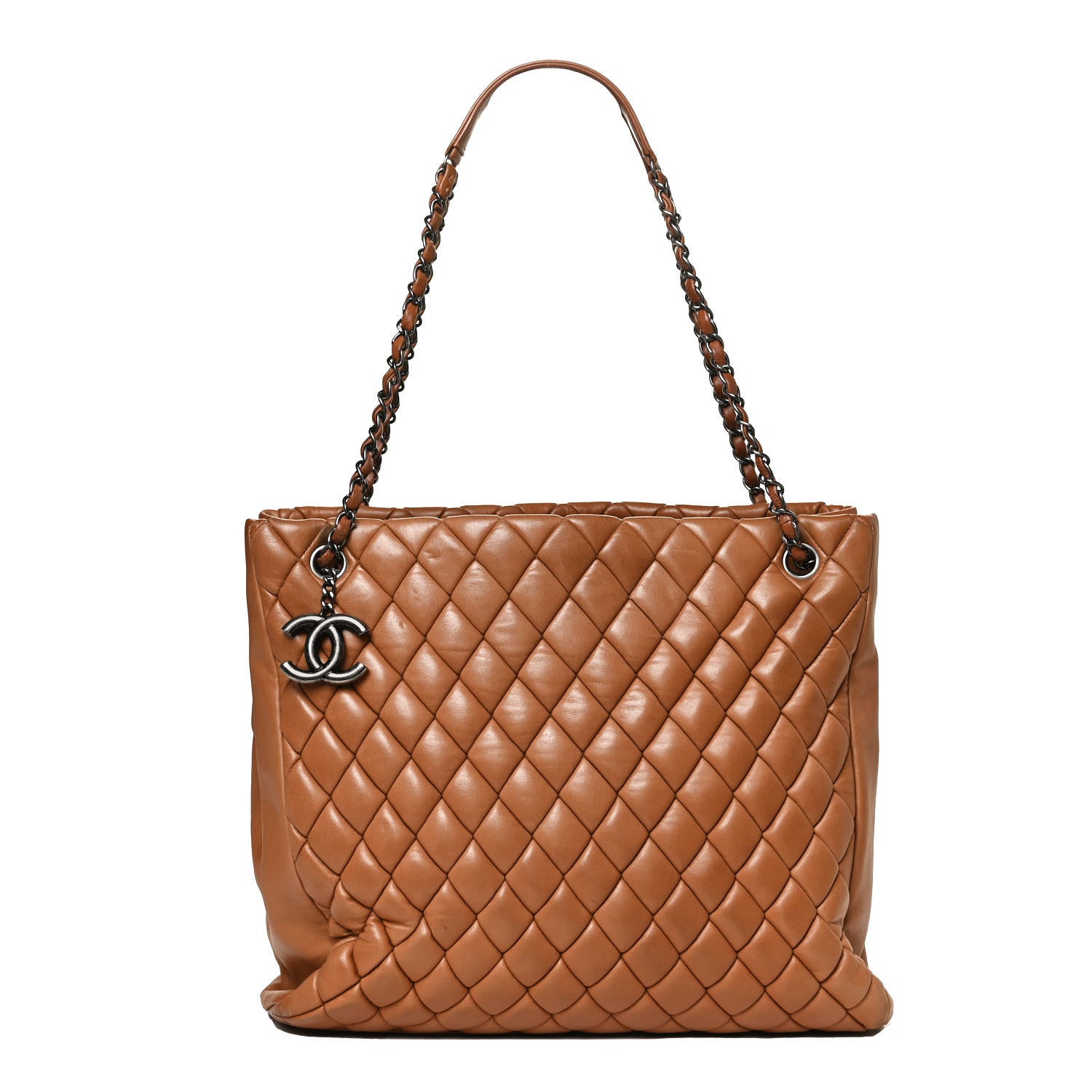 Chanel Lambskin Quilted Medium New Bubble North South Tote Brown 1 of 10