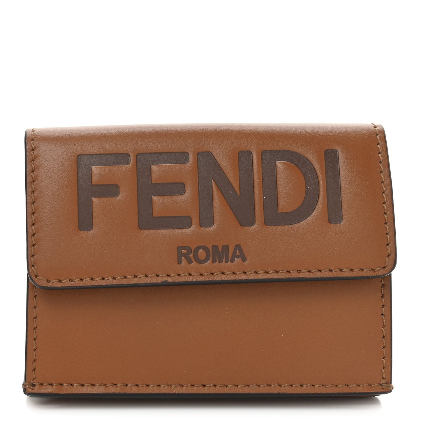 Vitello King Tamponato Logo Embossed Fold Over Card Holder Wallet Cuoio
