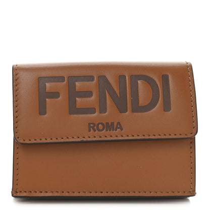 Fendi Vitello King Tamponato Logo Embossed Fold Over Card Holder Wallet Cuoio 1 of 7