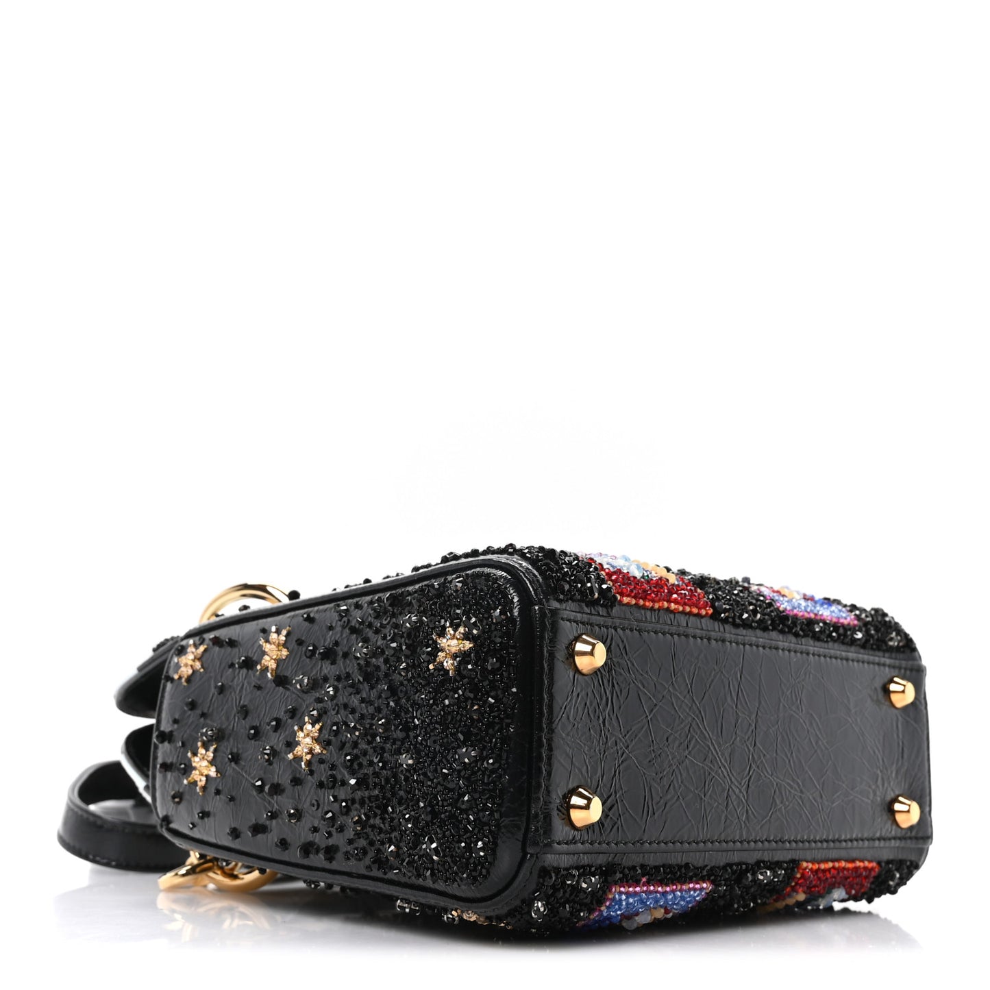 X DOROTHY IANNONE Crinkled Calfskin Crystal Beaded Mini Lady Dior Art Black Multicolor