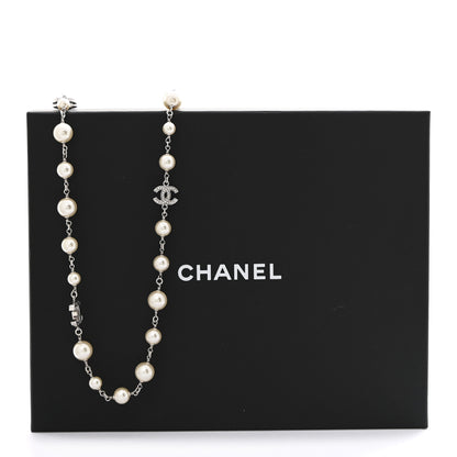Chanel Crystal Pearl CC Long Necklace Silver 7 of 7