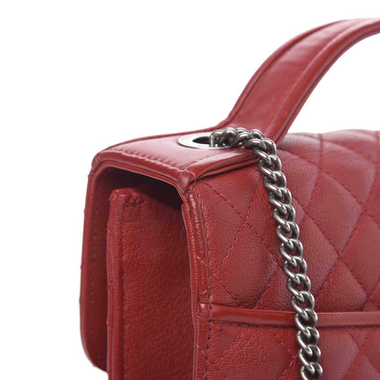 Goatskin Quilted Small CC University Top Handle Flap Red