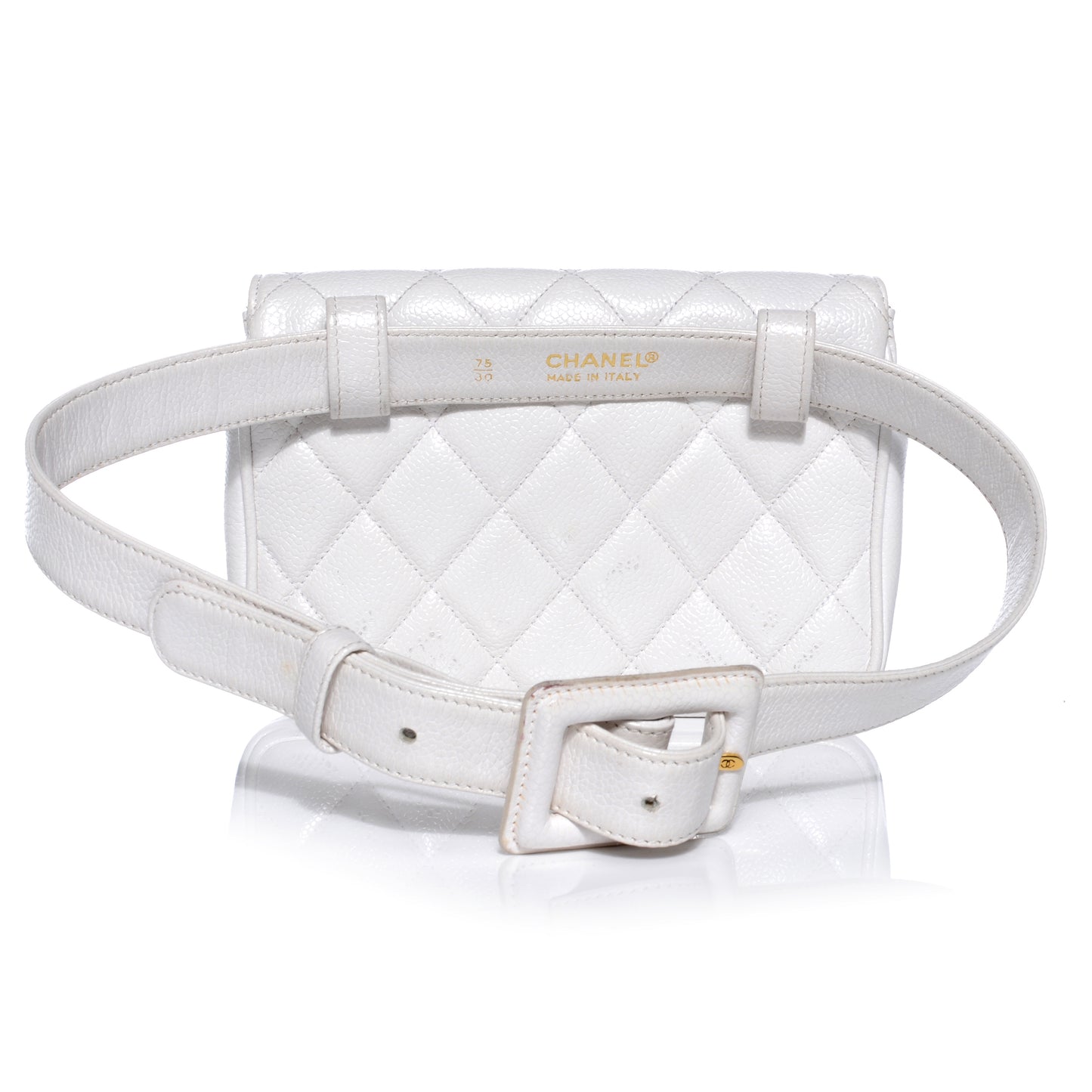 Caviar Flap Waist Belt Bag White 75 30