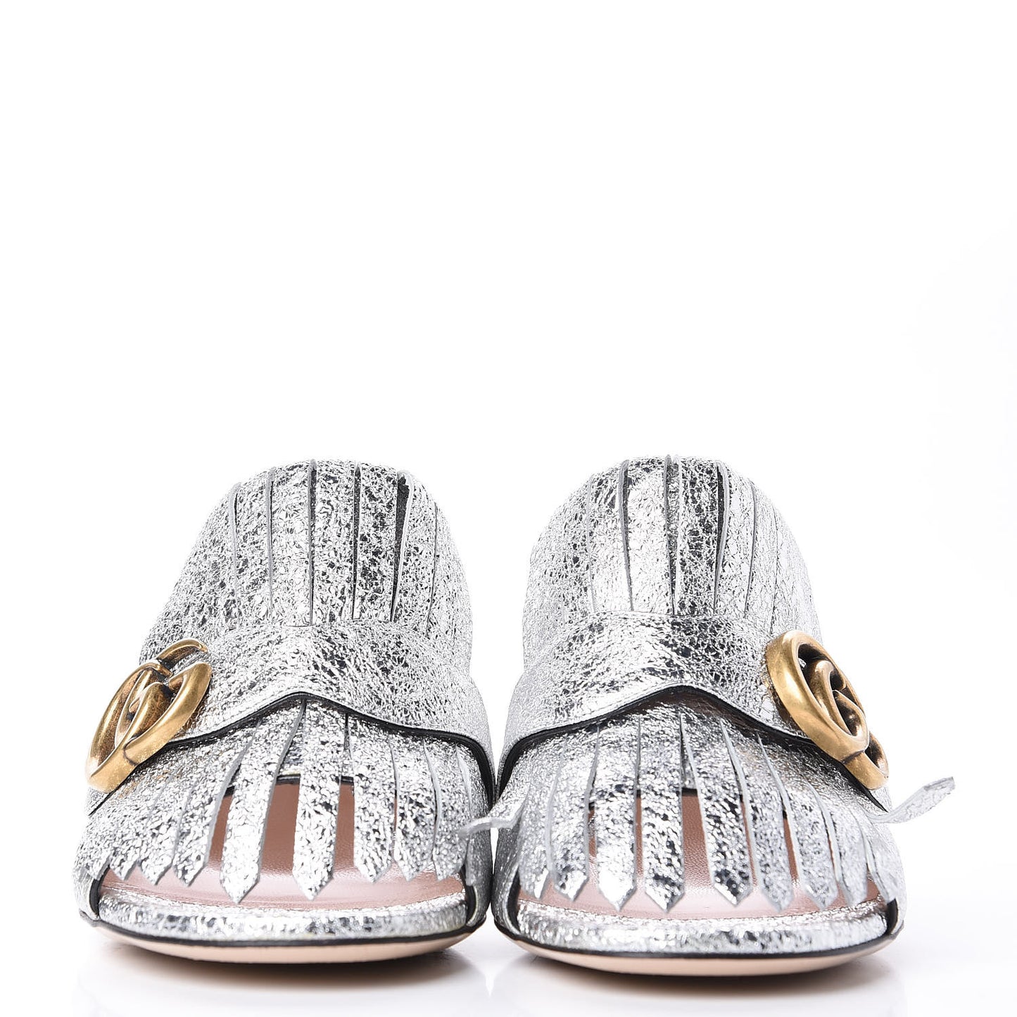 Galassia GG Marmont Fringe 75mm Slide Sandals 38.5 Argento