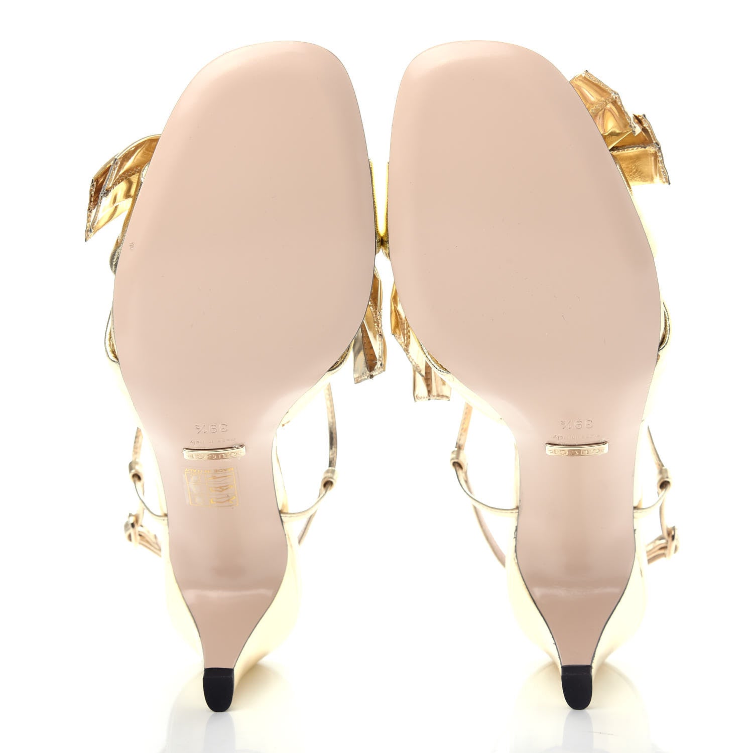 Gucci Metallic Nappa Bow Daphne Mid Heel Sandals 39.5 Gold 6 of 11