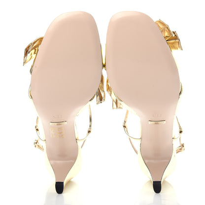 Gucci Metallic Nappa Bow Daphne Mid Heel Sandals 39.5 Gold 6 of 11