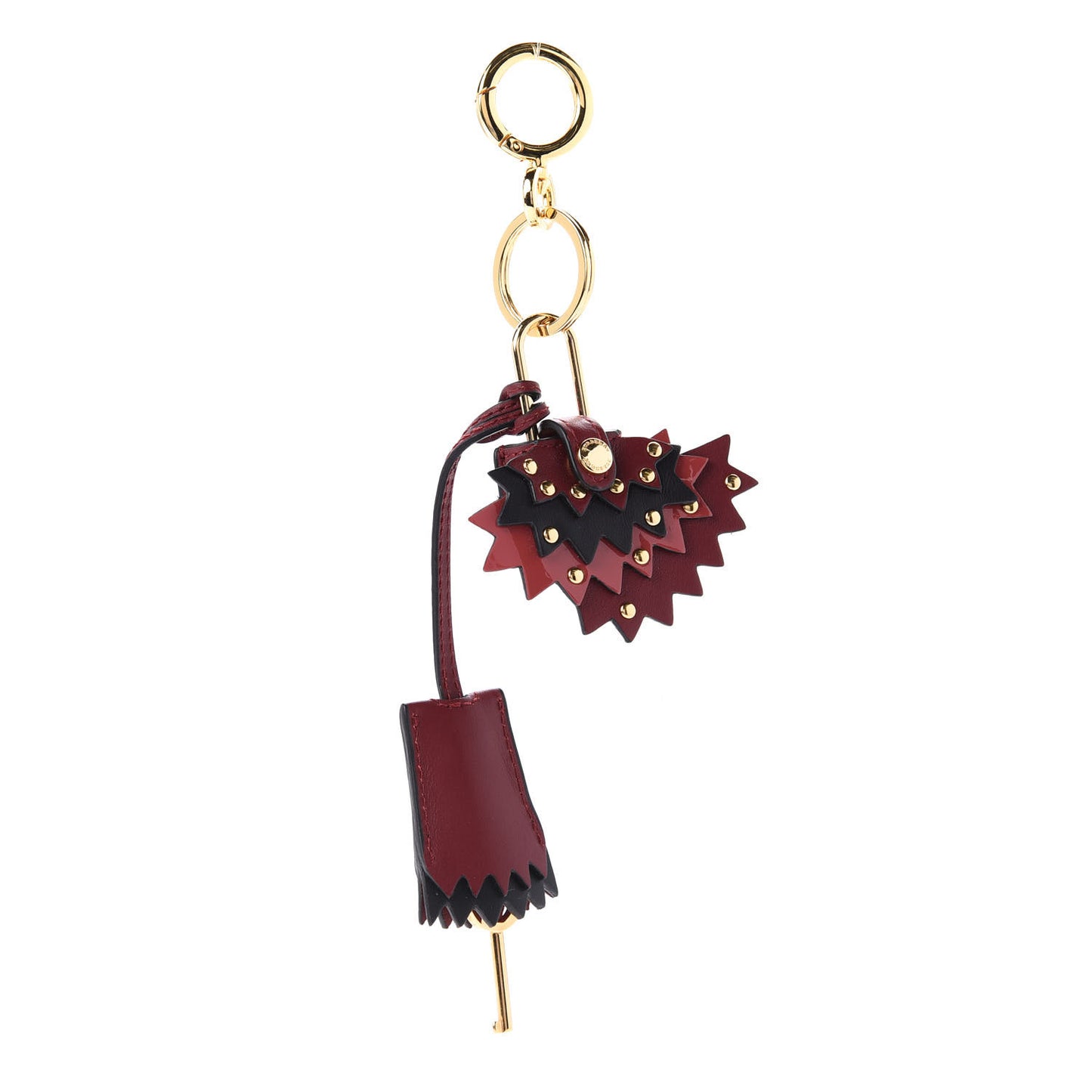 Calfskin Studded Zig Zag Lock Bag Charm Crimson