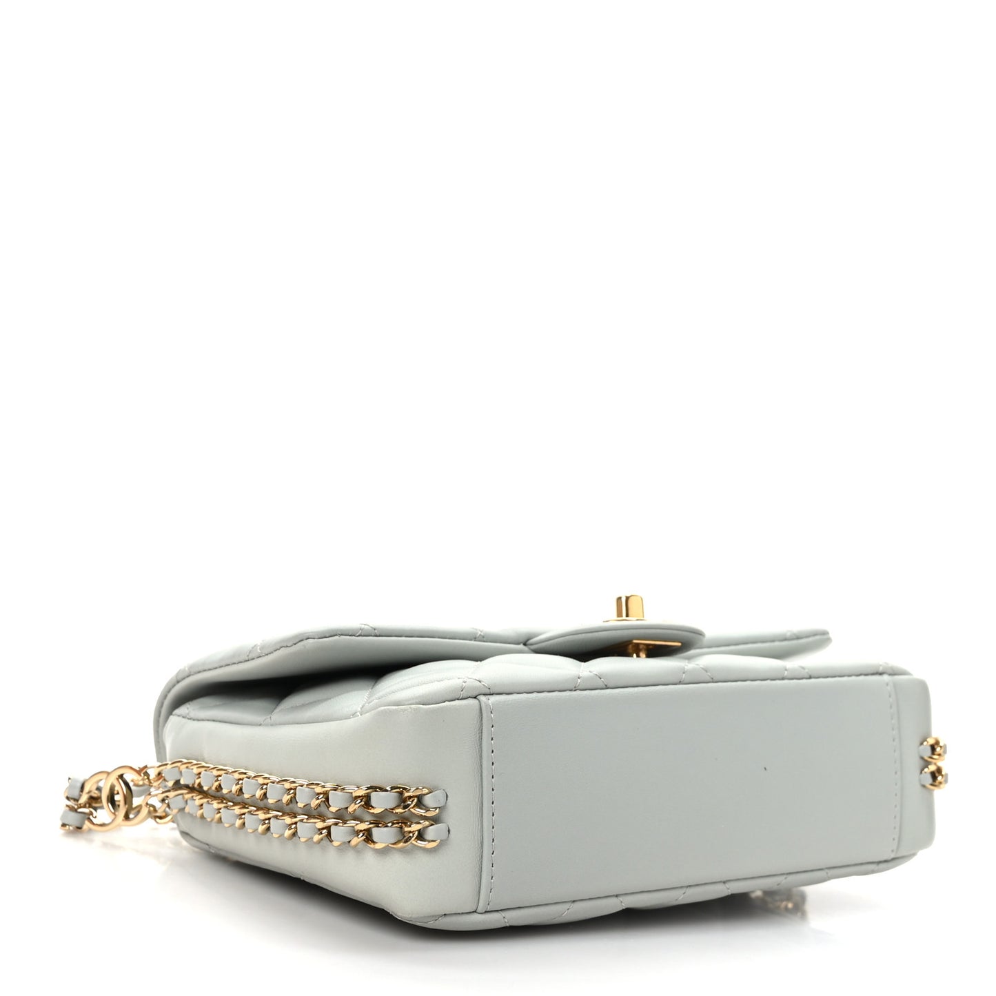 Lambskin Quilted Mini CC You Flap Light Grey