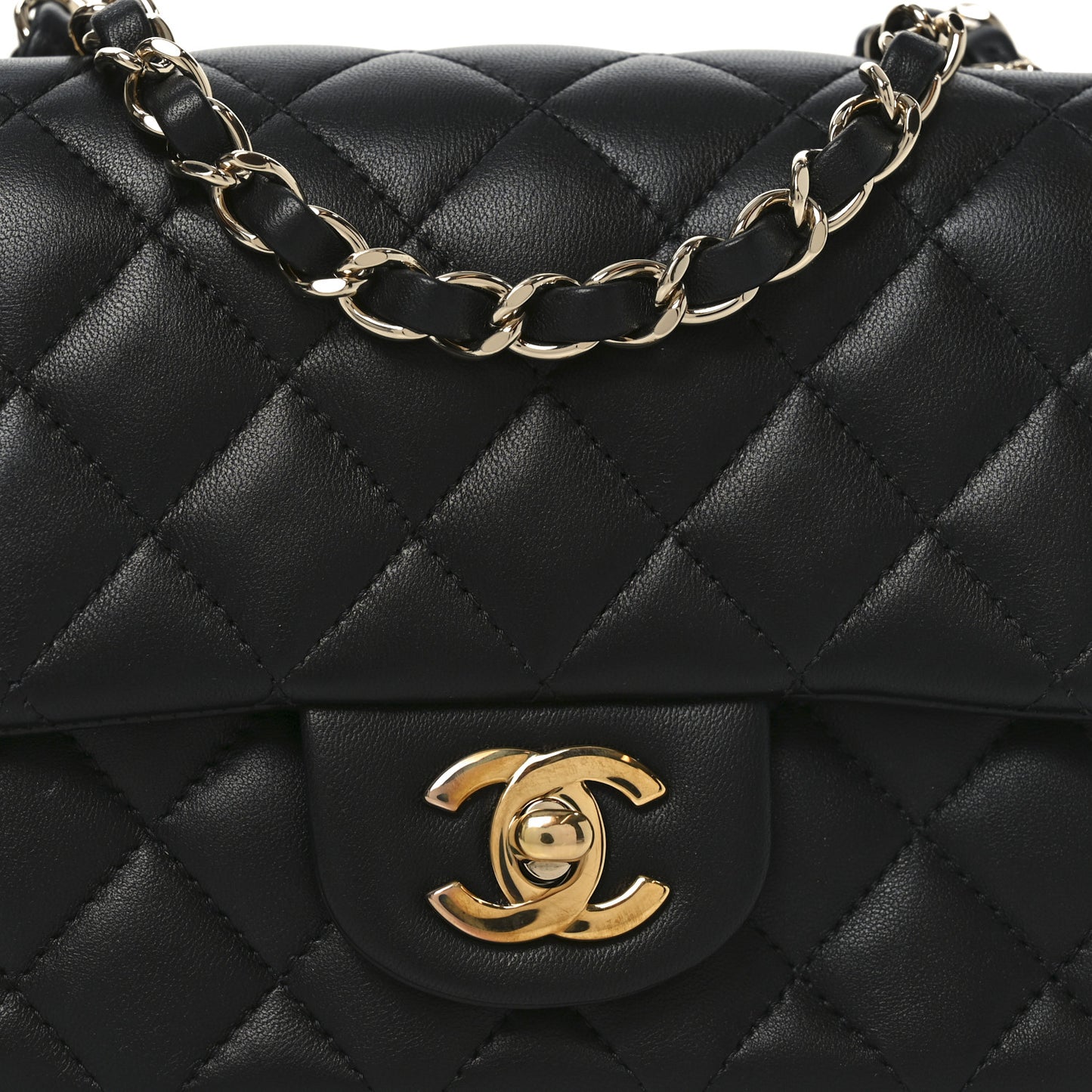 Lambskin Quilted Mini Square Flap Black