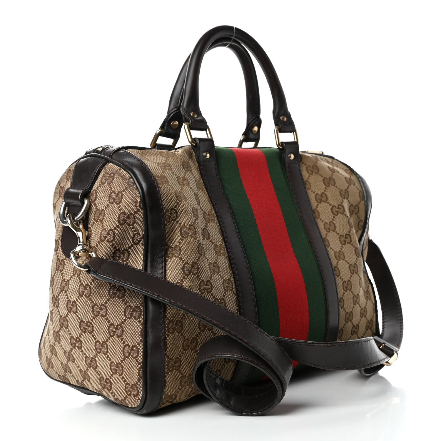Gucci Monogram Vintage Web Medium Boston Dark Brown 2 of 4