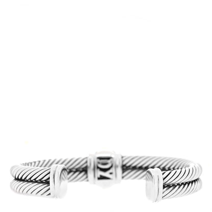 David Yurman Sterling Silver 14K Yellow Gold Amethyst Pink Tourmaline Renaissance Station Double Cable Bracelet 3 of 5
