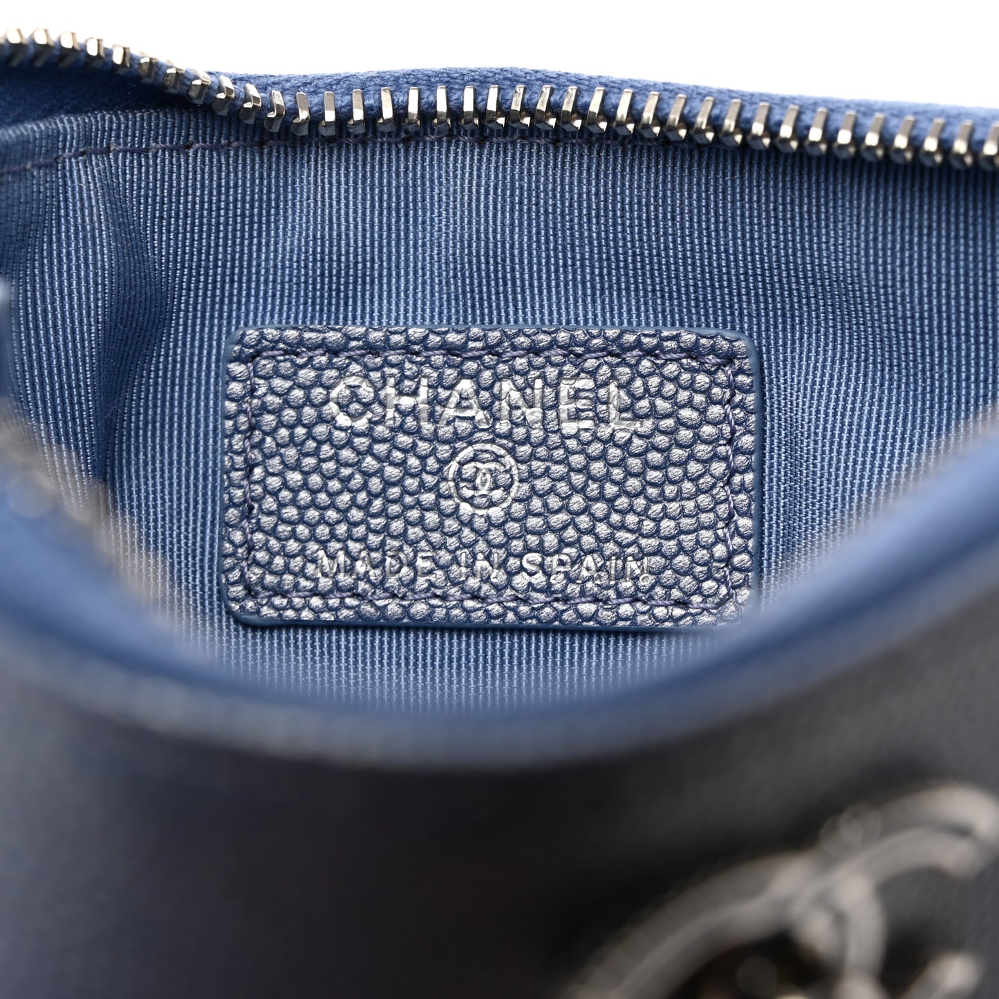 Metallic Caviar Chevron Quilted Small Vintage Mademoiselle Cosmetic Case Blue
