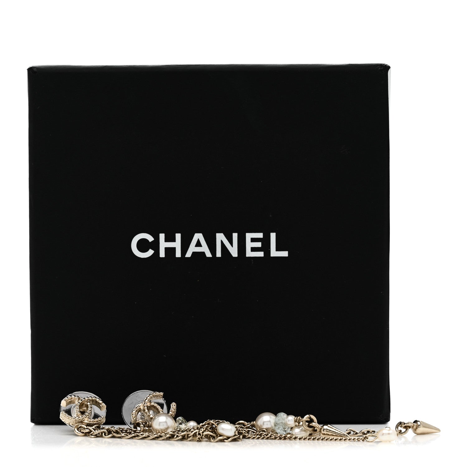 Chanel Chain Pearl CC Drop Earrings Light Gold 5 of 5