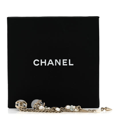 Chanel Chain Pearl CC Drop Earrings Light Gold 5 of 5