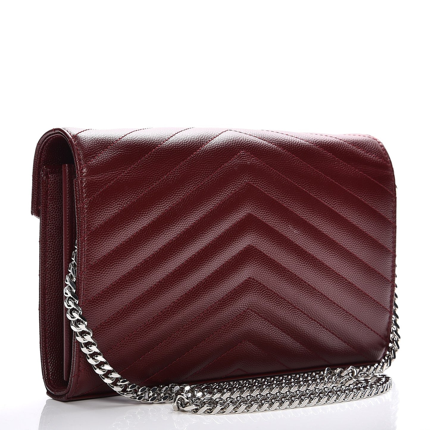 Grain De Poudre Matelasse Chevron Monogram Chain Wallet Palissandre