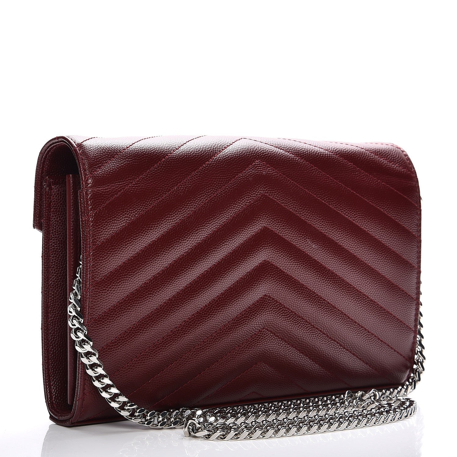 Saint Laurent Grain De Poudre Matelasse Chevron Monogram Chain Wallet Palissandre 3 of 8