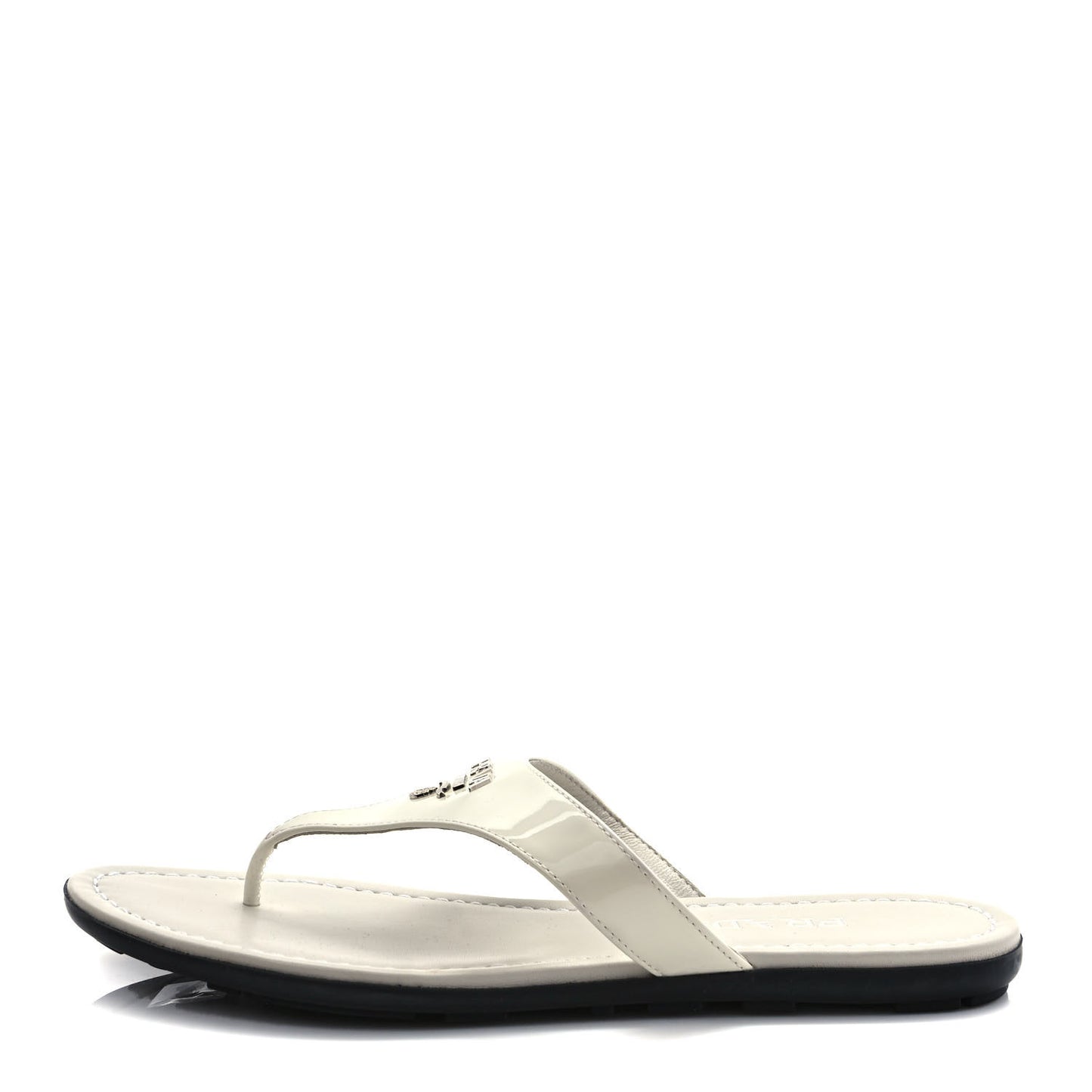 Patent Calfskin Logo Thong Sandals 38 White