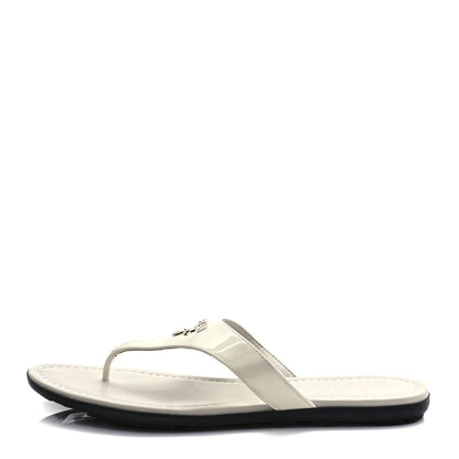 Prada Patent Calfskin Logo Thong Sandals 38 White 1 of 7