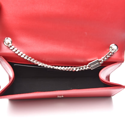 Saint Laurent Grain De Poudre Medium Monogram Kate Satchel Red 4 of 14