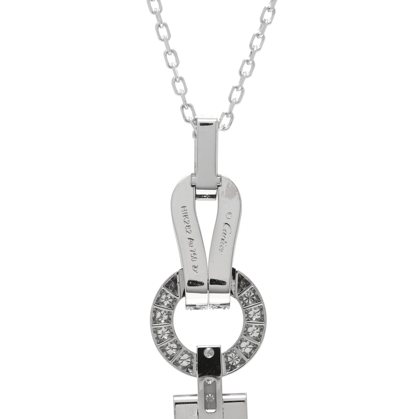 18K White Gold Diamond Agrafe Drop Pendant Necklace